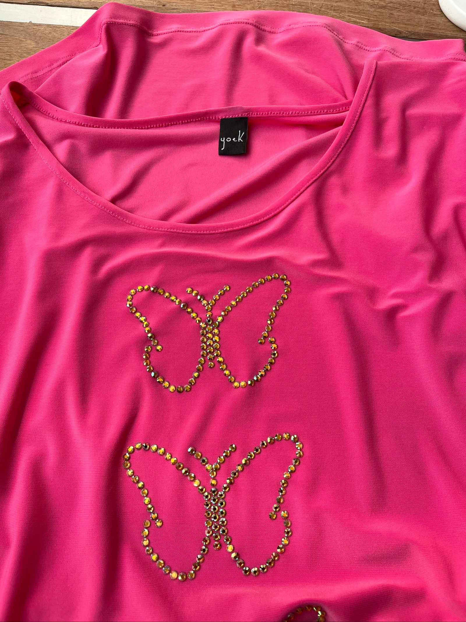 🌺 𝒎𝒛 | Yoek | Tuniek / Jurk | XL 50/52 | roze | Goudkleurige vlinders – photo 3